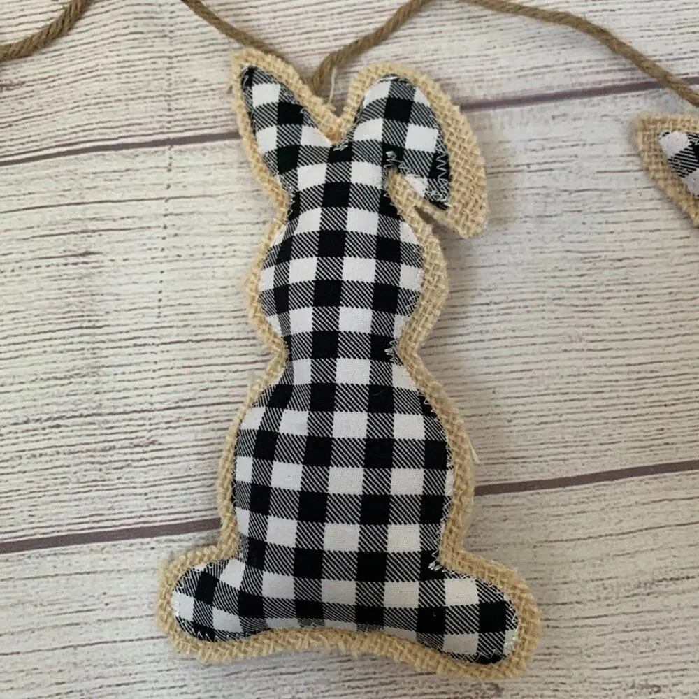 Rabbit Hill Farm Buffalo Plaid and Burlap Bunny Rabbit Garland Easter 6ft